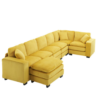 Modern U Shaped 6-seat Sectional Sofa Couch with one Ottoman and three toss pillows