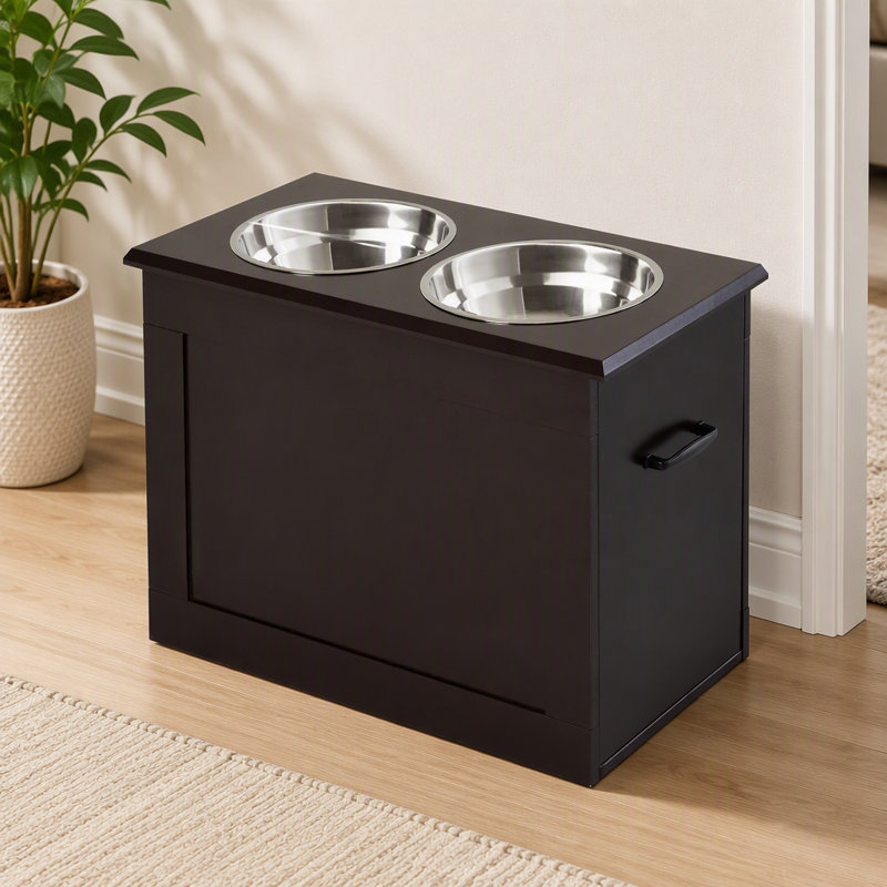 Station de rangement pour nourriture pour animaux avec base pour 2 bols