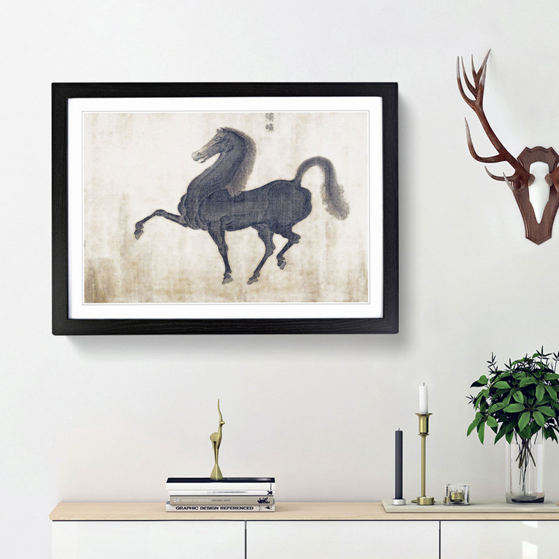 Stallion by Zhao Mengfu - Picture Frame Painting Print, 48cm H x 65cm W x 2cm D, Black Framed