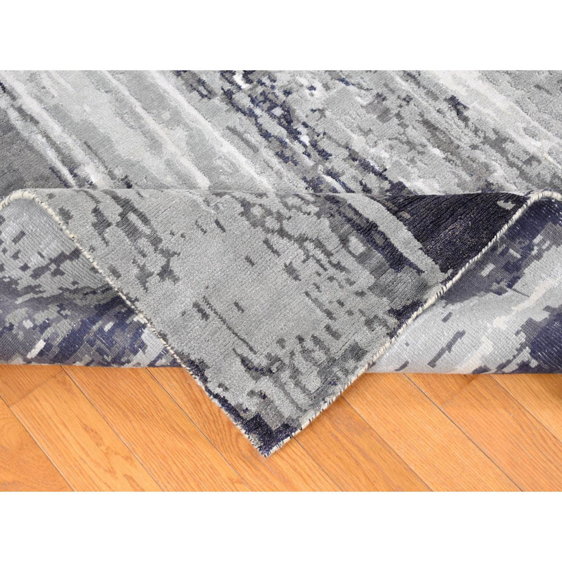 8'1"x23'10" Gray Modern Abstract Design Wool and Silk Hand Knotted Rug FAB7C2DF68C04EE28D523806020E4EE6