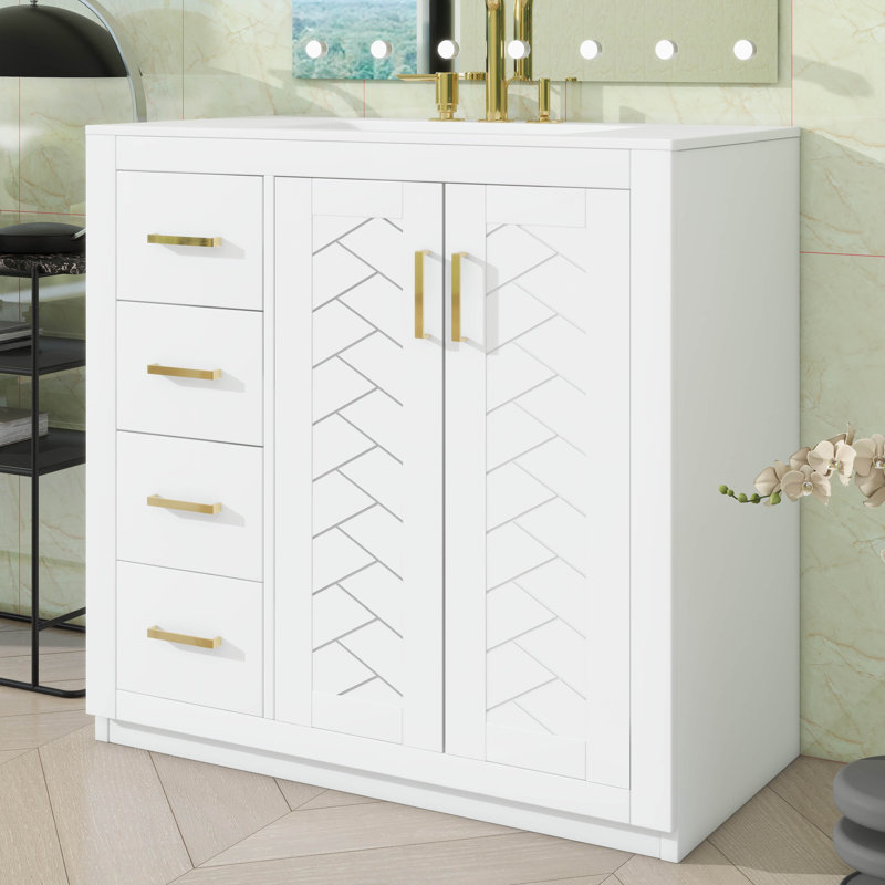 Meuble-lavabo 36 po avec lavabo en céramique, Blanc