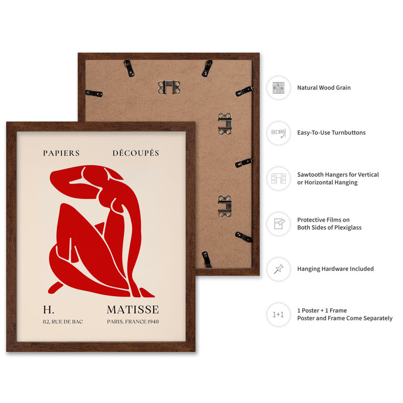 Henri Matisse - rouge nu, Poster, 08"H x 10"W, Brown Framed