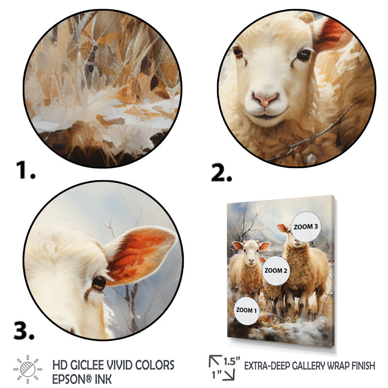Reproduction d'art sur toile, "Beige moutons rustiques ruminations III", Cadre photo noir, H 32 po x l 16 po x P 1 po