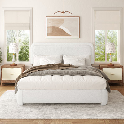 Lambswool Boucle Upholstered Platform Bed Frame with Headboard