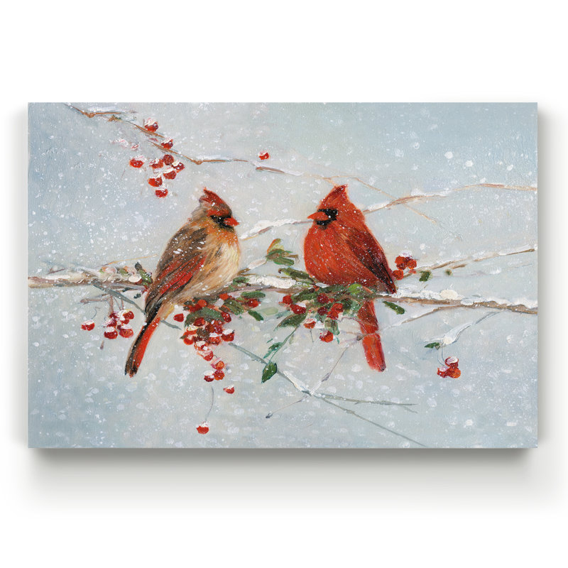 Cardinals in Winter - reproduction d'art sur toile, H 32 po x l 24 po x P 1 po