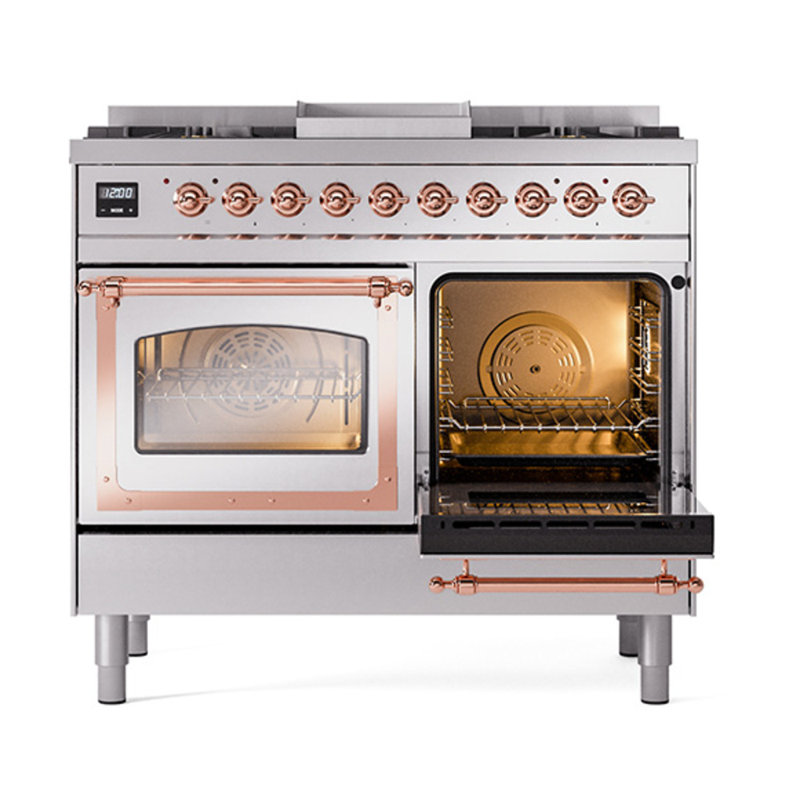 ILVE Nostalgie II Noblesse 40 in Dual Fuel Range, Stainless Steel/Copper, Natural Gas