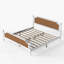 Cadre de lit double, cadre de lit double avec tête de lit et pied de lit en rotin naturel, style bohémien et mid-century, bois de pin massif-130457524-130457522