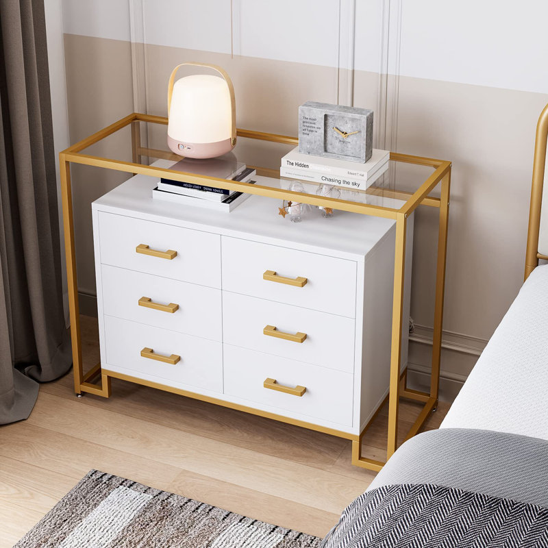 Commode 6 tiroirs Wiggo, Blanc / Doré