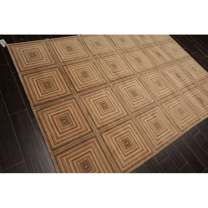 Tapis oriental beige en laine noué à la main 6 po x 8 po 9 po KPSI