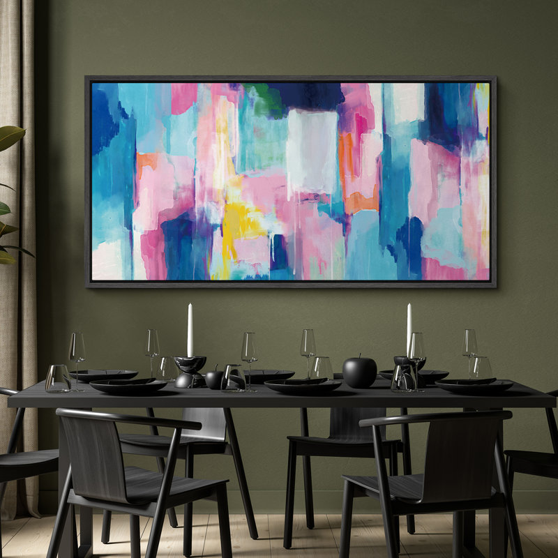 Art moderne abstrait vibrant, H 30 po x l 60 po, Noir, noir, noir, noir