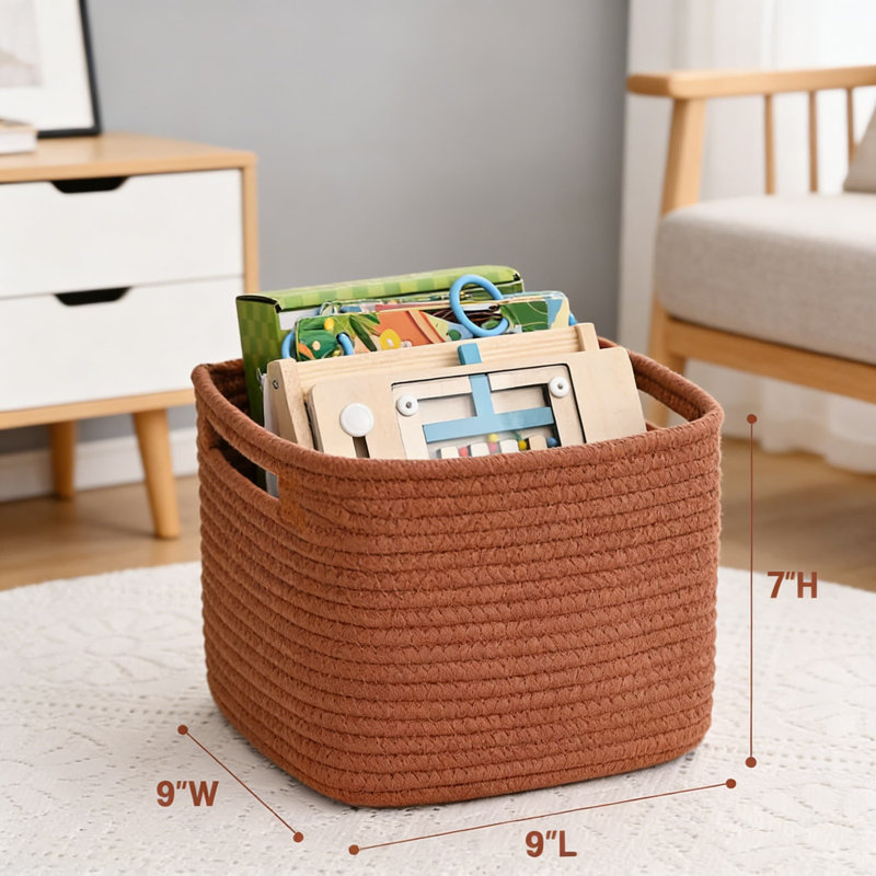 3-Pack Cotton Rope Storage Baskets, 9X9x7 Inch Cube Organizer Bins For Toys, Clothes, Towels, Shelf, Closet, Nursery, And Bathroom Organization