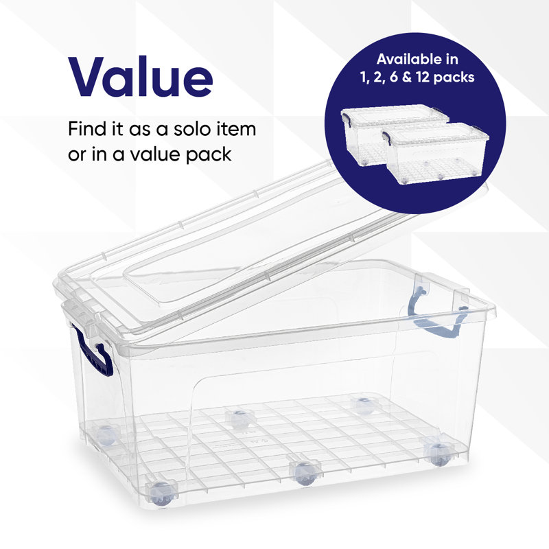 Sac de rangement en plastique transparent avec roulettes, H 9,5 po x l 14,5 po x P 21,5 po