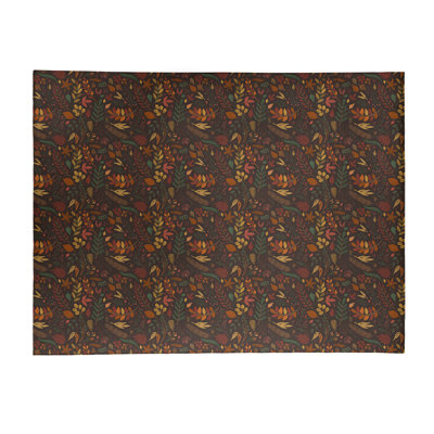 Tapis vert/orange/rouge fait main floral