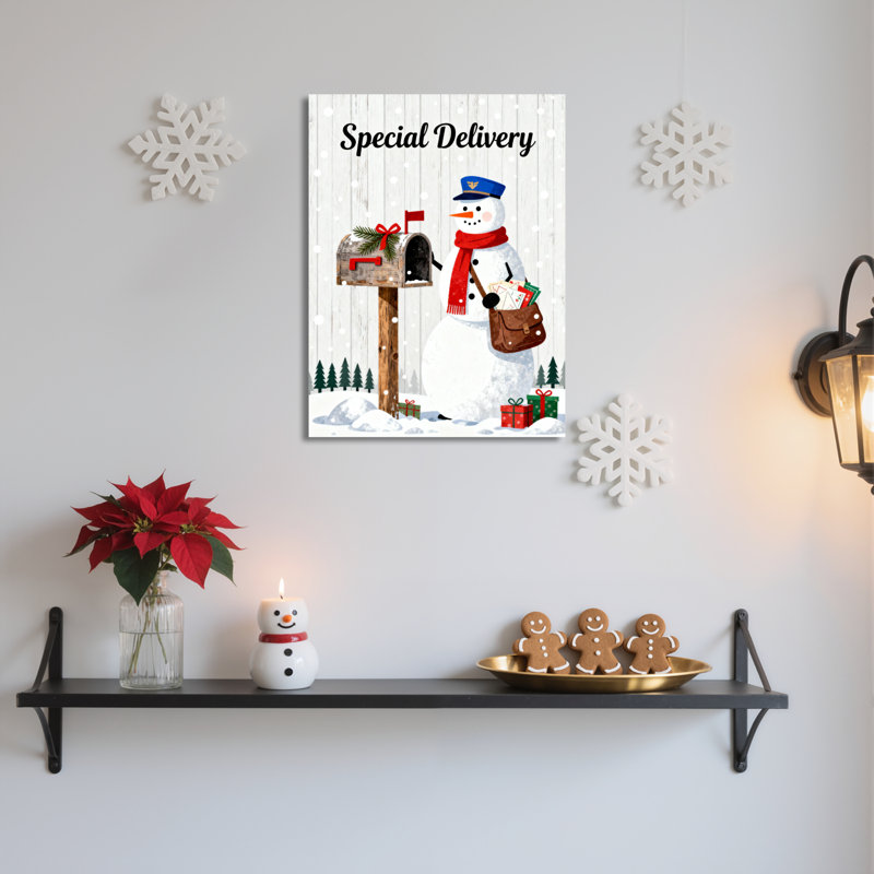 «Snowman Mailbox Winter», art mural sur toile, H 36 po x l 24 po