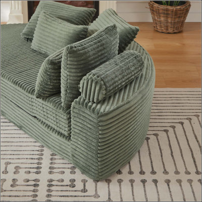 Corduroy Semi-Circular 2-In-1 Sofa Bed, Designer Recliner With Neck Pillow And Five Throw Pillows In Living Room