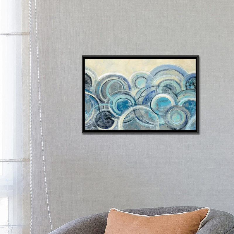 " Variation Blue " by Silvia Vassileva, 18" H x 26" W x 1.5" D, Black Floater Framed Canvas, No Mat