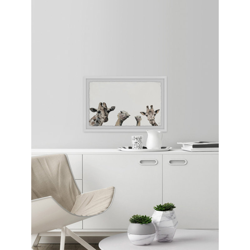 Girafes et autruches, reproduction encadrée, H 8 po x l 12 po x P 1,5 po, Blanc