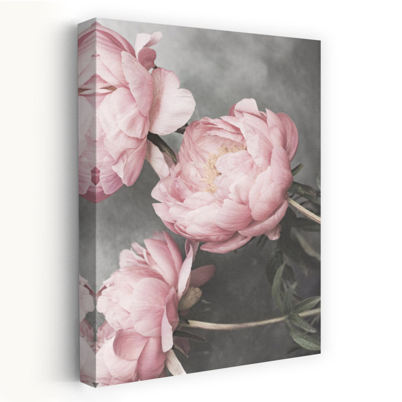 Art contemporain contemporain abstrait pivoine rose, H 24 po x l 16 po