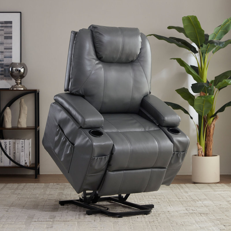 Fauteuil inclinable en cuir PU avec massage et chaleur, fauteuil inclinable en cuir PU avec 2 porte-gobelets, poches latérales