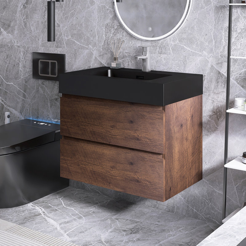 30 po Meuble-lavabo mural simple avec comptoir, Noyer