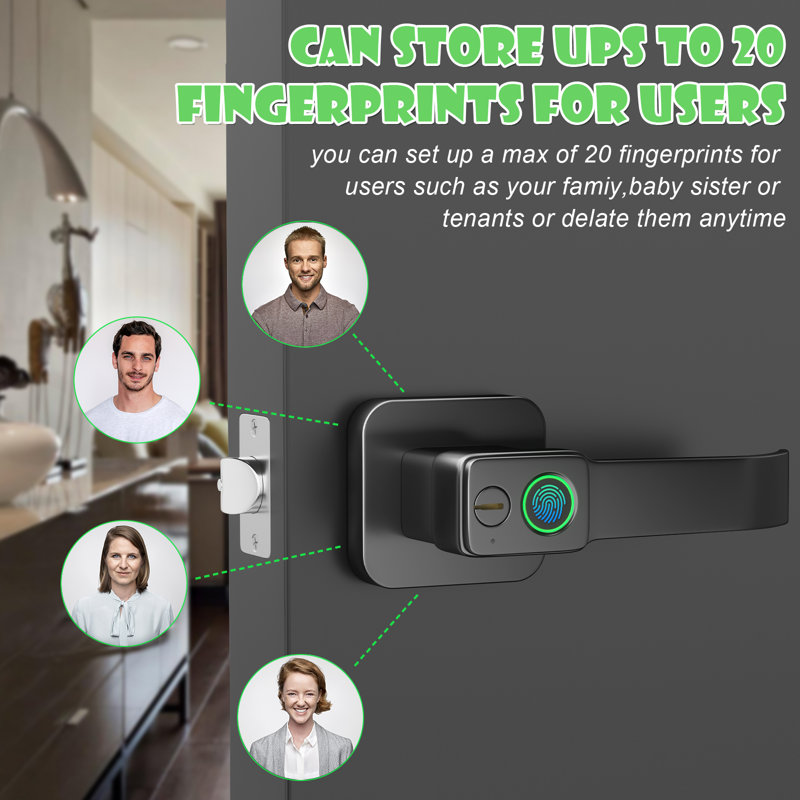 Black Smart Biometric Fingerprint Door Lock with App Control