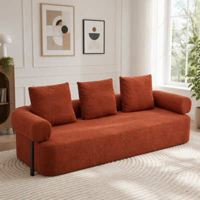Modern 3-Seater Sofa with 3 Pillows, Orange