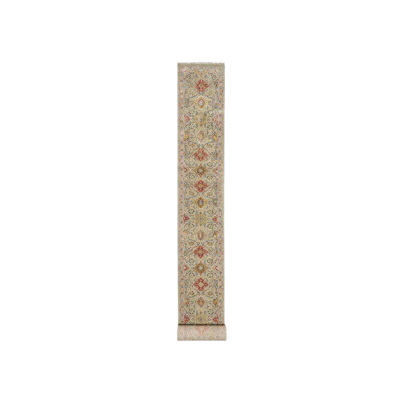 Tapis de couloir beige en laine et en soie noué à la main 2 pi 7 po x 26 pi 5997EDBF723A4743BE1DD1723198B428