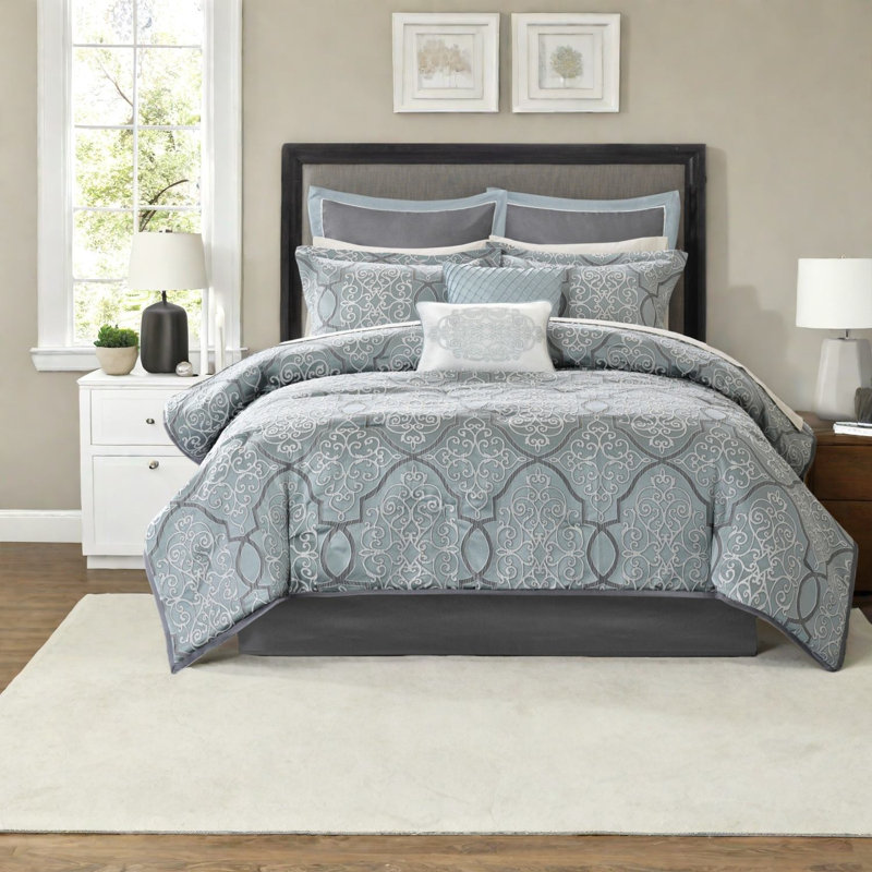 Ensemble de literie de luxe 12 pièces, jacquard de coton grand, maison moderne