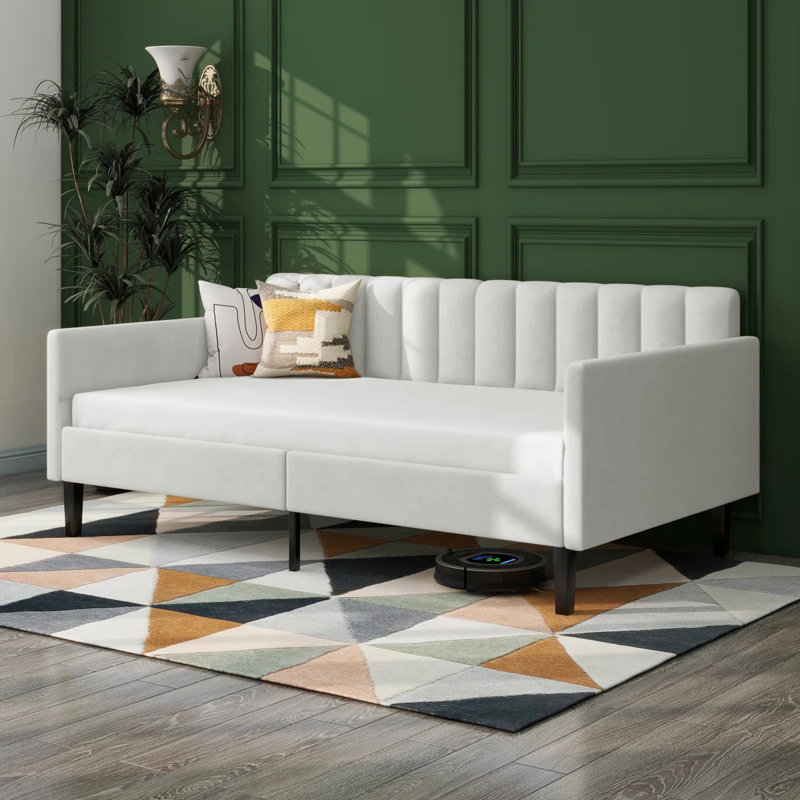  Broward 78.7"L Ivory Sturdy Metal Frame Twin Daybed, Velvet Upholstered Daybed Suitable For Living Room,  Ivory Velvet