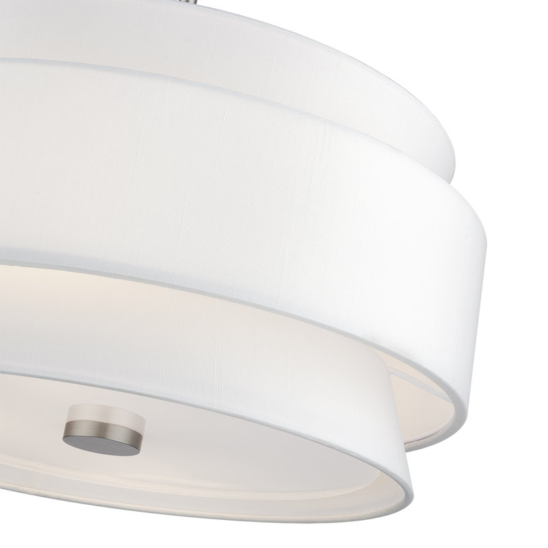 5 Light Brushed Nickel Pendant Chandelier With Hand Crafted Off-White Fabric Hardback Shades