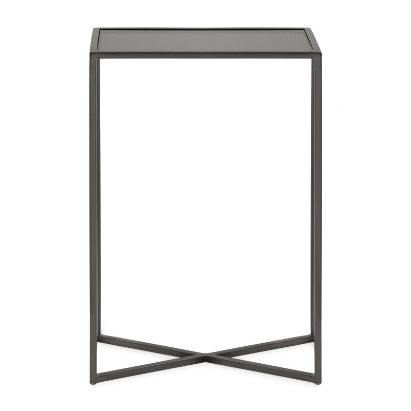 Everly Quinn Jaspur Narrow and Metal Rectangle Side Table, Glass Gray/Bronze
