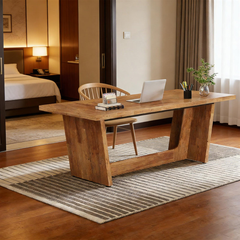 Table de conférence industrielle en bois avec placage résistant aux égratignures