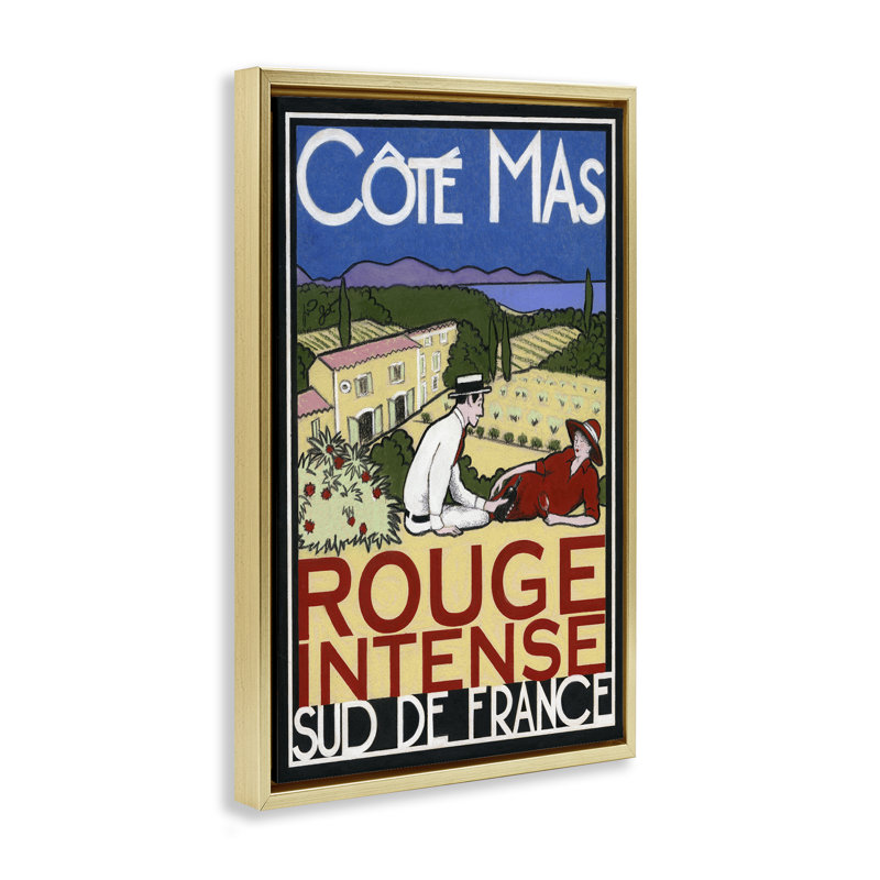 Affiche antique sur vin encadrée d'art flottant par Jean-Pierre Got, H 25 po x l 17 po, Cadre flottant gris lustré