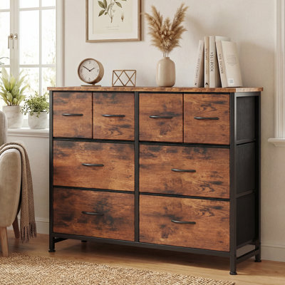 8-Drawer Fabric Dresser, 30"H Storage Chest with Wood Top
