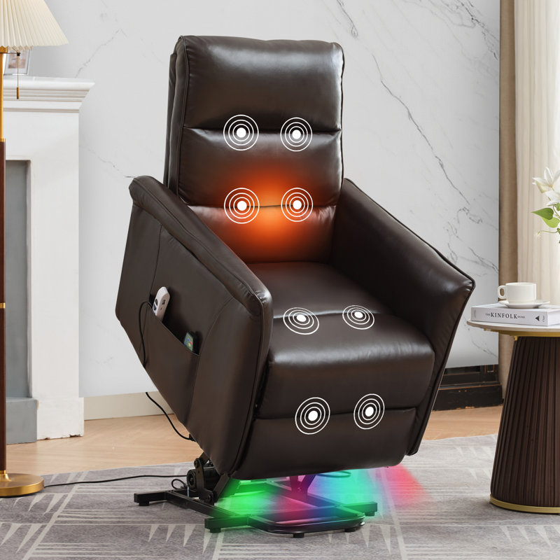 Fauteuil inclinable électrique Lift Assist avec massage par vibration et chauffage, Brun