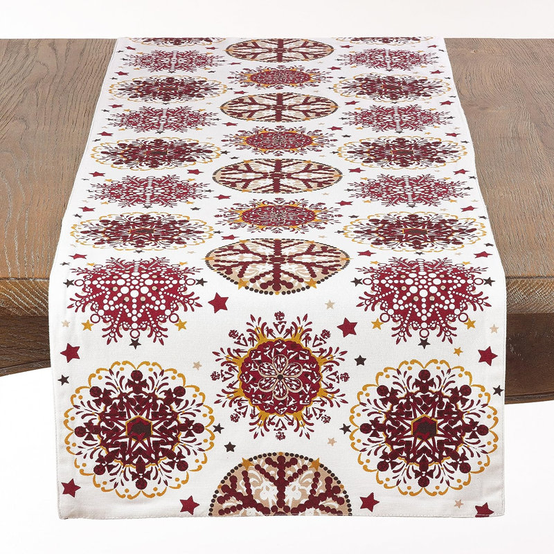 Red Snowflake Print Cotton Holiday Christmas Table Runner 16" W X 72" L