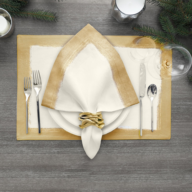 Metallic Brushstroke Linen Napkin, Ivory