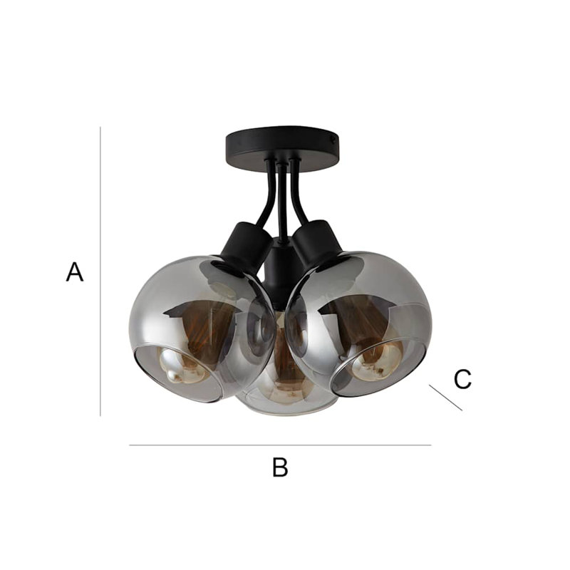 Dejuane Glass Semi Flush Mount, Grey, Matte Black