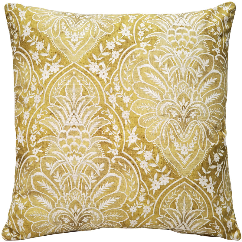 Coussin décoratif damassé gris foncé Leo 21 x 21, Jaune
