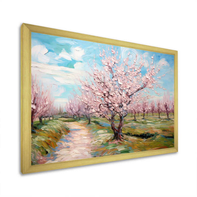 «Vangogh Blooming Cherry Trees» encadré sur toile par Vincent Van Gogh, peinture, H 24 po x l 32 po, Doré