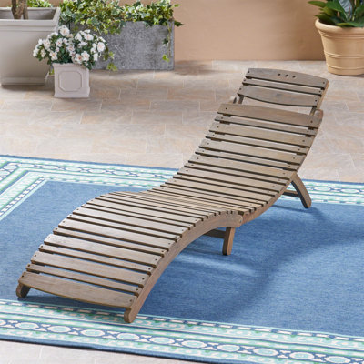 Folding Acacia Wood Outdoor Chaise Lounge