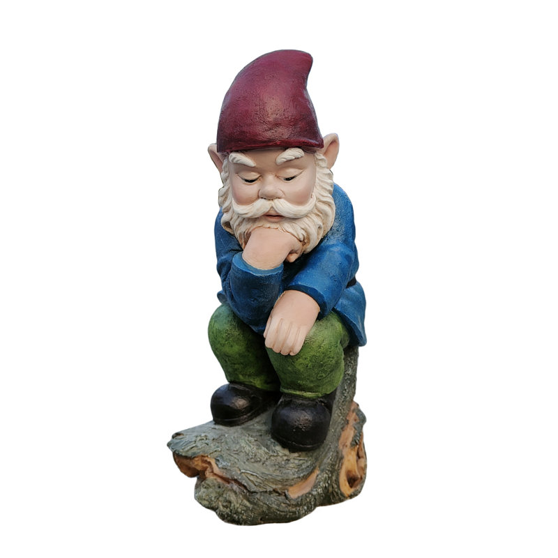 Figurine musquée bleue: gnome pensif en polyrésine