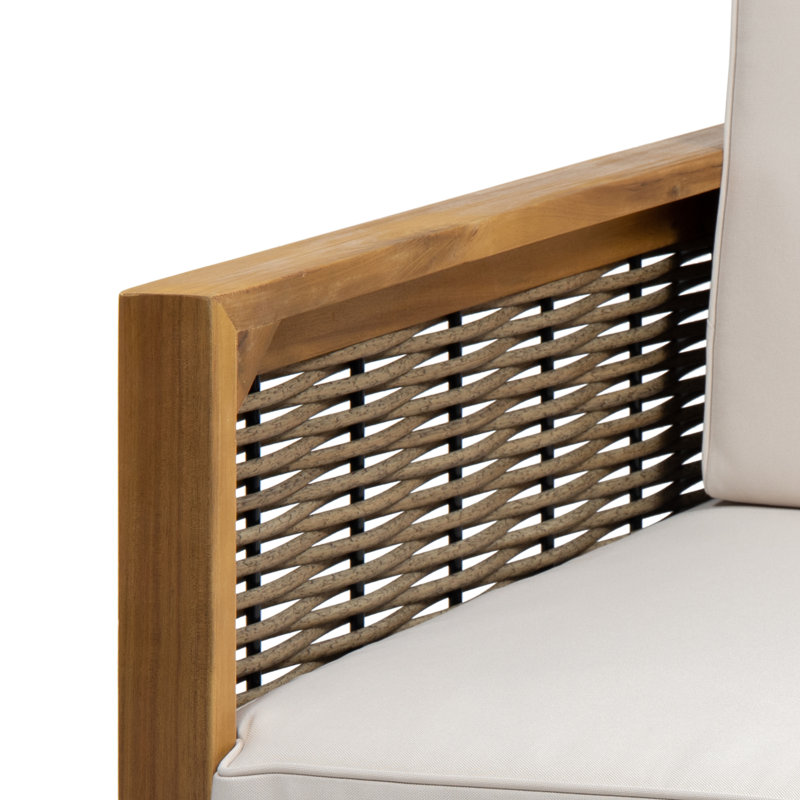 Oxly Acacia Premium All-Weather Wicker Outdoor Lounge Chair, Teak, Beige