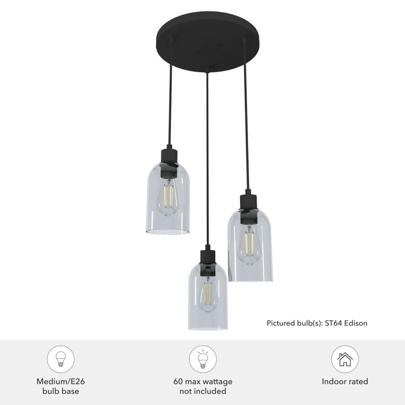 Natural Iron 3-Light Glass Cluster Ceiling Fixture