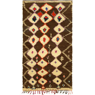 Vintage One-of-a-Kind Rectangle 4'7" X 8'3" 1940s Wool Area Rug in Brown