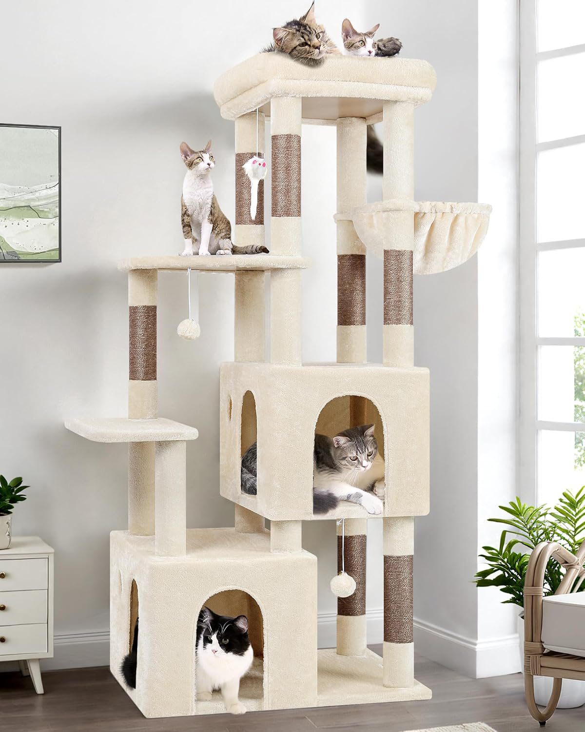 Tucker Murphy Pet™ Cat Tower for Indoor Cats, Heavy Duty Cat Trees for Large Cats Adult Big Cats Maine Coon Cat Tree Tower with Scratching Post, Extra Large Top Perch, Cat Condos, F61, Beige, 61inch | Wayfair