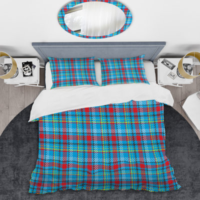 Tartan à carreaux bleus - ensemble de housse de couette abstrait - microfibre de polyester