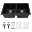 Évier de cuisine en granite noir encastré en quartz double, cuve double 33 po (50/50) | Idée de cadeau-121301695