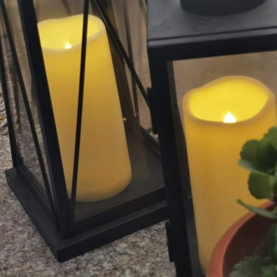 2 PCS 3" x7" Waterproof Outdoor Battery Operated Flameless LED Pillar Remote Candles Flickering Plastic Resin Electric Decorative Light for Lantern Patio Garden Home Decor Party Wedding Decoration