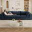 Siège bleu en velours côtelé de 118,2 po de profondeur avec coussin amovible de 118,2 po, aucun assemblage requis, idéal pour le salon, la chambre à coucher, un appartement de conférence - conception à double couche, luxe rembourré de plumes, support en éponge,-995466940